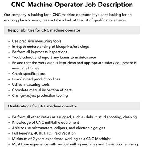 cnc machining duties|cnc machinist job requirements.